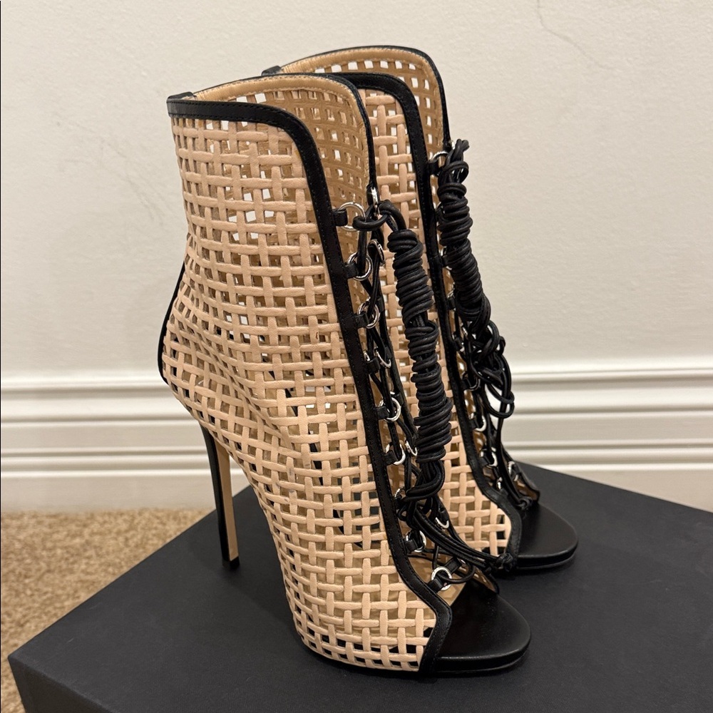✨ GIUSEPPE ZANOTTI Leather Lace-Up Heeled Pumps / Boots 37/7US. NEW WITH TAGS